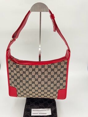 Gucci Vintage GG Canvas Shoulder Bag Very Good Condition!